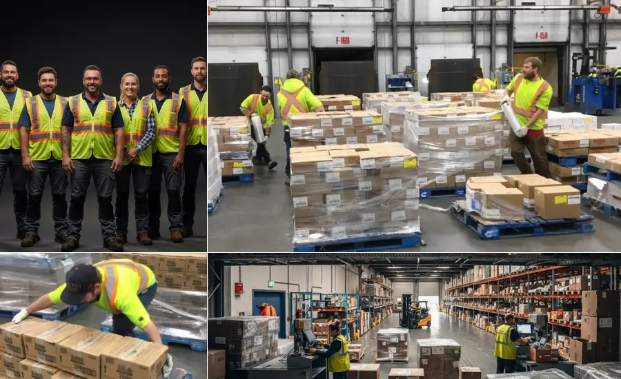 A collage of warehouse workers